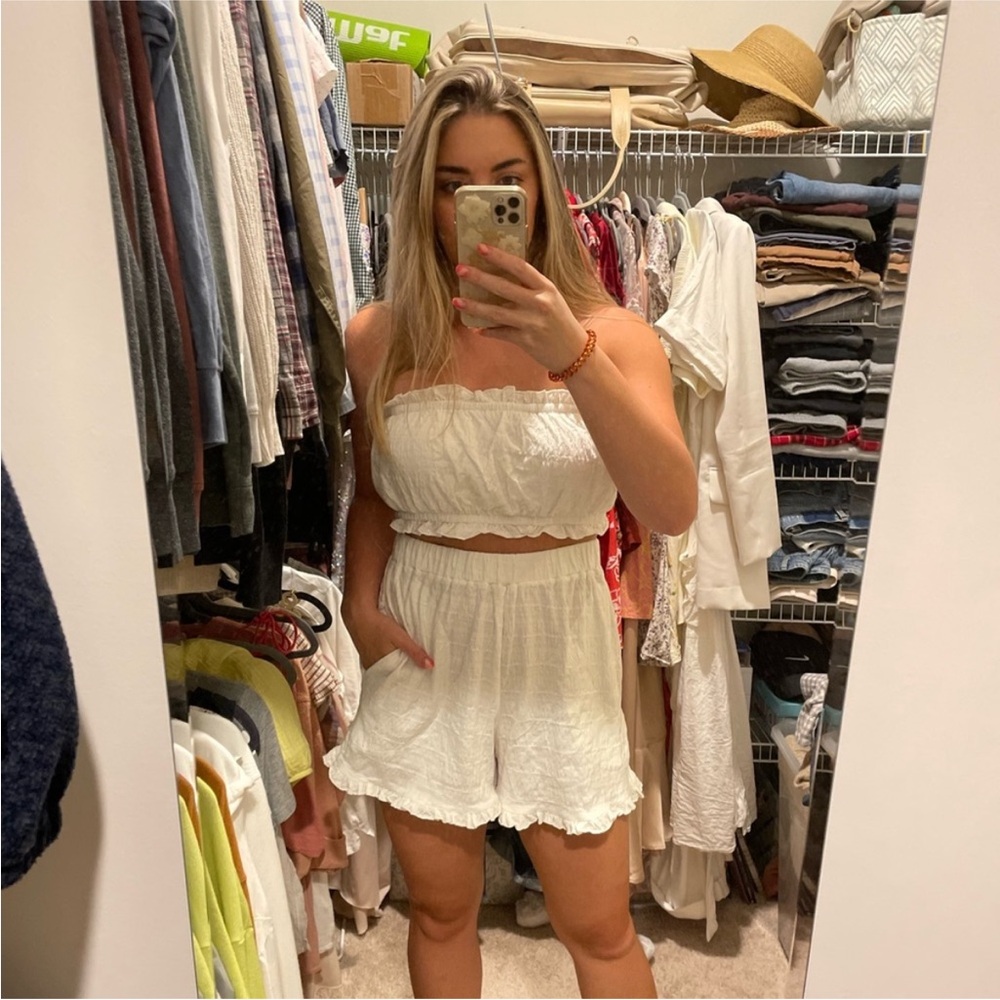 Free People Twyla Beach Shorts Top Bandeau Bra Set M Ivory White Free-EST - Picture 8 of 15